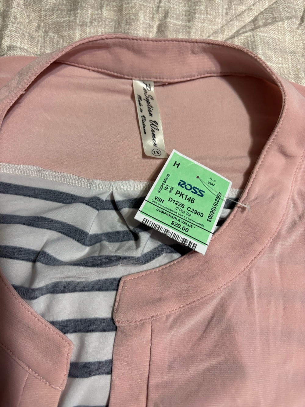 Perseption Pink, Black & White Striped Short Sleeve Top - Picture 6 of 6